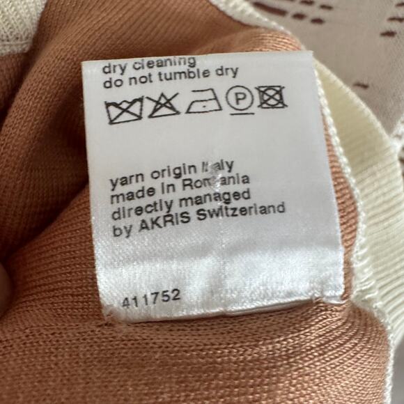 AKRIS Cream Silk Open Knit Perforated Textured Crewneck Sweater Size 12 - Picture 5 of 7